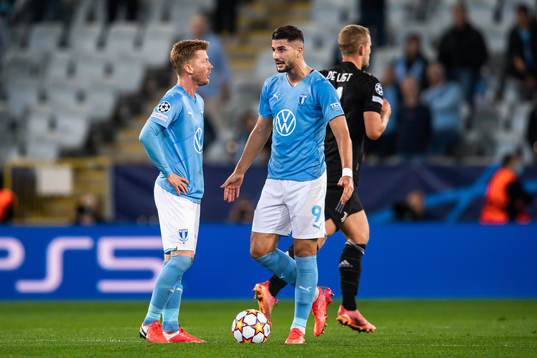 Anders Christiansen and Antonio Colak of Malmö FF look