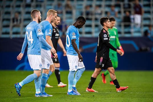 Bonke Innocent of Malmö FF looks dejected