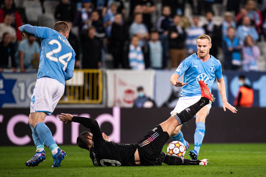 Lasse Nielsen of Malmö FF and Alvaro Morata of Juventus