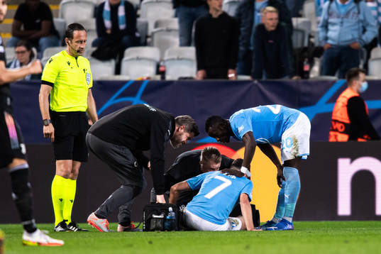 Erdal Rakip of Malmö FF in pain