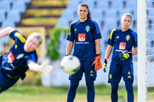Goalkeeper Zecira Musovic and goalkeeper Jennifer Falk
