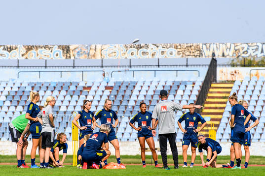 Players of the Swedish women's national football team gather