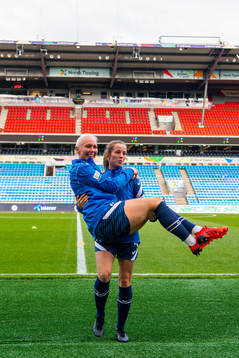 Maria Thorisdottir and Tuva Hansen of the Norwegian women's