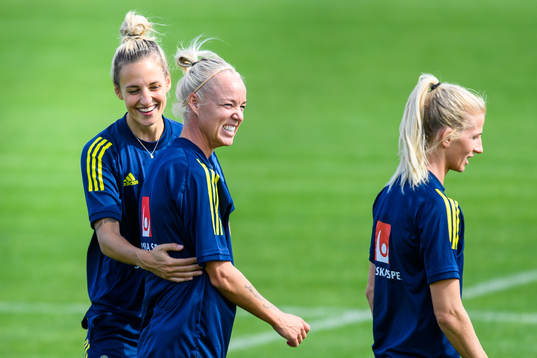 Nathalie Björn and Caroline Seger of the Swedish women's
