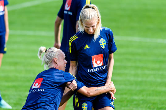 Caroline Seger and Sofia Jakobsson of the Swedish women's