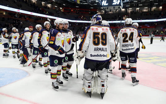 Djurgårdens spelare jublar och tackar målvakt Mantas