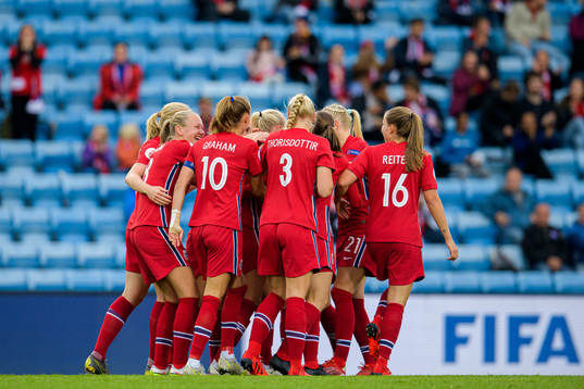 Players of Norway celebrate the 1-0 goal