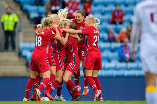 Players of Norway celebrate the 1-0 goal