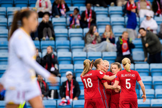 Guro Reiten of Norway celebrates the 3-0 goal