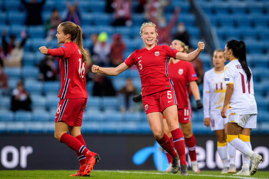 Julie Blakstad of Norway celebrates the 5-0 goal