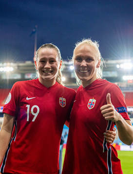 Elisabeth Terland and Maria Thorisdottir of Norway celebrate
