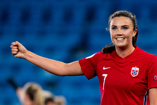 Ingrid Syrstad Engen of Norway celebrates the 8-0 goal