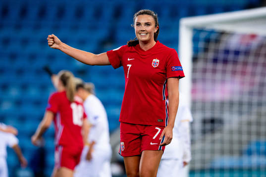 Ingrid Syrstad Engen of Norway celebrates the 8-0 goal