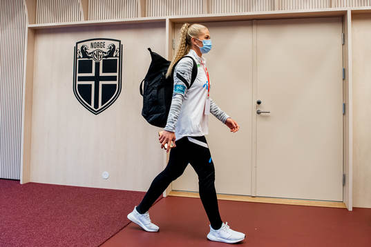 Lisa-Marie Karlseng Utland of Norway arrives wearing a face