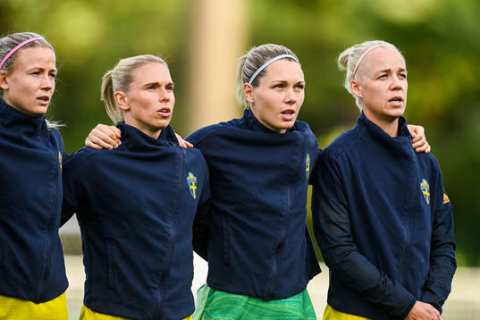 Hanna Glas, Jonna Andersson, goalkeeper Jennifer Falk and