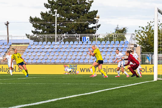 Fridolina Rolfö of Sweden scores 0-1 behind goalkeeper