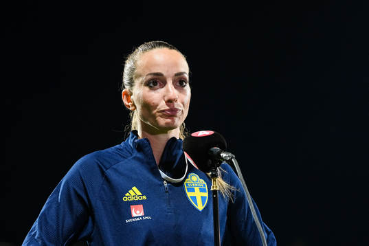 Kosovare Asllani of Sweden is interviewed