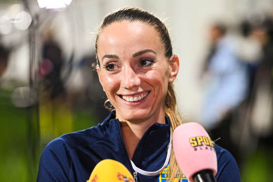 Kosovare Asllani of Sweden is interviewed