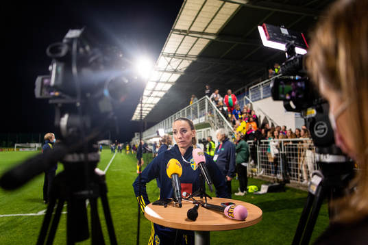 Kosovare Asllani of Sweden is interviewed