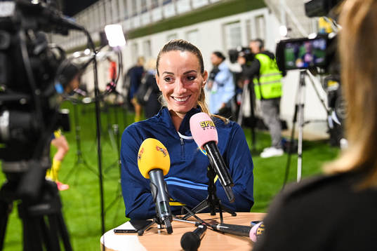 Kosovare Asllani of Sweden is interviewed