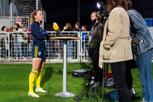 Kosovare Asllani of Sweden is interviewed