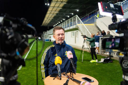 Peter Gerhardsson, head coach of Sweden, is interviewed