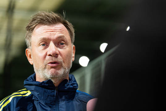 Peter Gerhardsson, head coach of Sweden, is interviewed