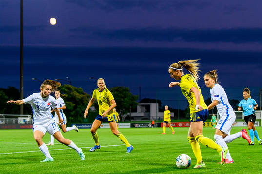 Kosovare Asllani and Fridolina Rolfö of Sweden is looked