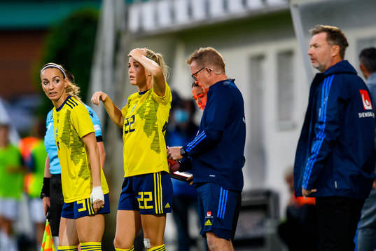 Kosovare Asllani and Olivia Schough of Sweden is being
