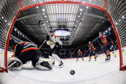 Djurgårdens målvakt Mantas Armalis  och Brynäs Greg Scott