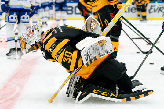 Skellefteås målvakt Gustaf Lindvall före ishockeymatchen
