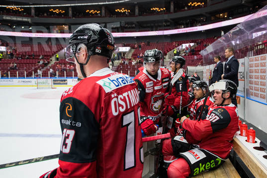 Malmö Redhawks Pathrik Westerholm och Lance Bouma deppar i