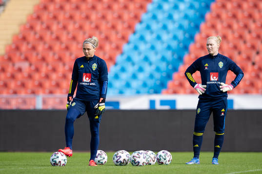 Goalkeeper Jennifer Falk and goalkeeper Hedvig Lindahl of