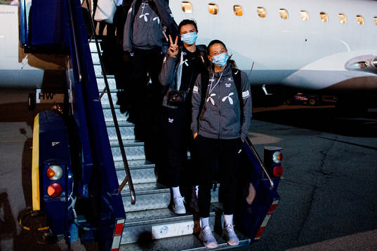 Ingrid Syrstad Engen and goalkeeper Cecilie Fiskerstrand of