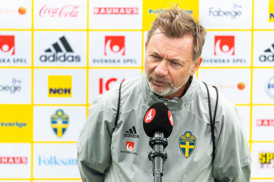 Peter Gerhardsson, head coach, is interviewed