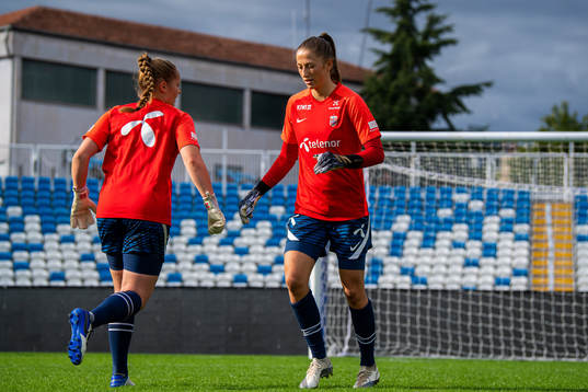 Goalkeepers Aurora Mikalsen and Cecilie Fiskerstrand of the