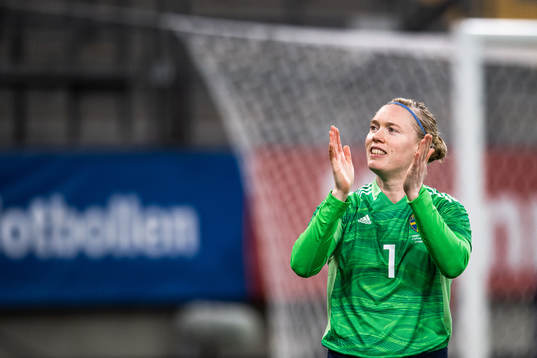 Goalkeeper Hedvig Lindahl of Sweden celebrates