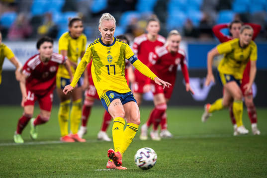 Caroline Seger of Sweden score the 3-0 goal