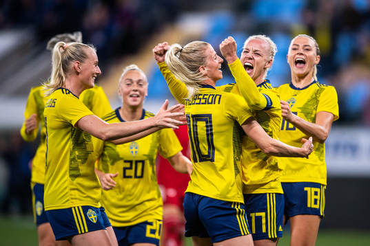 Caroline Seger of Sweden celebrate with Stina Blackstenius,