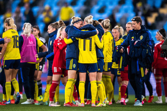 Olivia Schough and Caroline Seger of Sweden celebrate