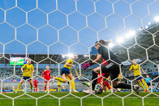 Magdalena Eriksson of Sweden scores 2-0 behind goalkeeper