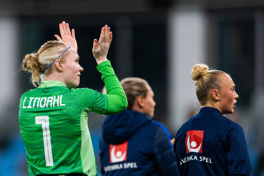 Goalkeeper Hedvig Lindahl of Sweden celebrates