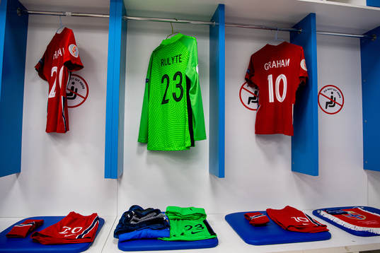 The kits of goalkeeper Rugile Maria Rulyte and Caroline