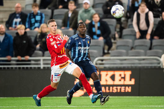 Djurgårdens Joel Asoro och Degerfors Erik Lindell