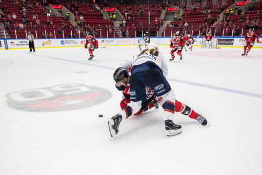 Djurgårdens Marcus Sörensen brottar ner Malmö Redhawks