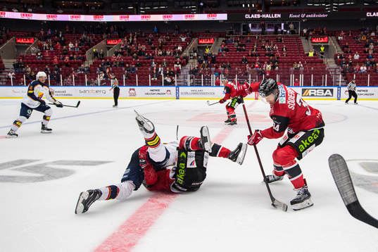 Djurgårdens Marcus Sörensen brottar ner Malmö Redhawks