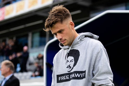 Örgrytes Eric Nohlgren innan fotbollsmatchen i Superettan