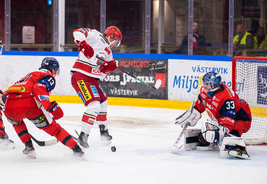 Västerviks Brett Supinski och målvakt Henrik Lundberg