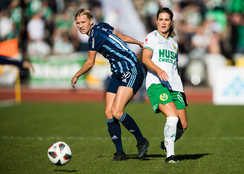Djurgårdens Sara Olai och Hammarbys Hanna Folkesson