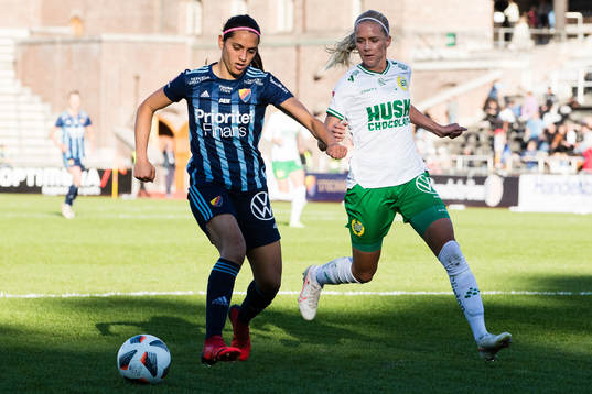 Djurgårdens Daniela Zamora och Hammarbys Elsa Karlsson